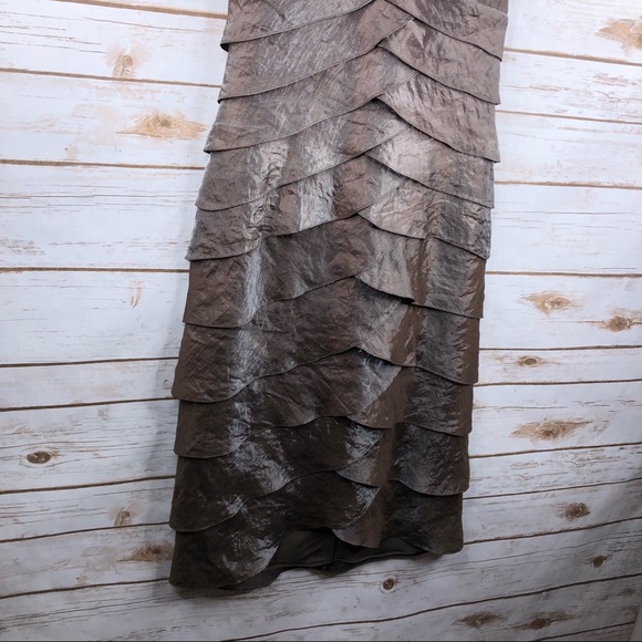 Cache brown ruffle vneck halter shimmer midi dress - Picture 3 of 8